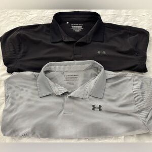 2 Under Armour Performance Polo Shirts Black & Gray Striped Mens Size 3XL